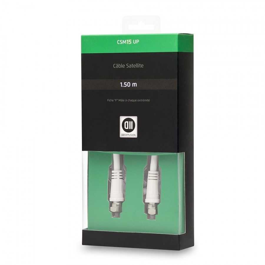 Câble SAT mâle/mâle D2 Diffusion 1.50m avec 2 Adaptateurs Câble SAT mâle/mâle D2 Diffusion 1.50m avec 2 Adaptateurs