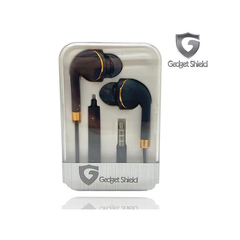 Écouteur Gadget Shield noir et or avec prise jack (qualité premium)