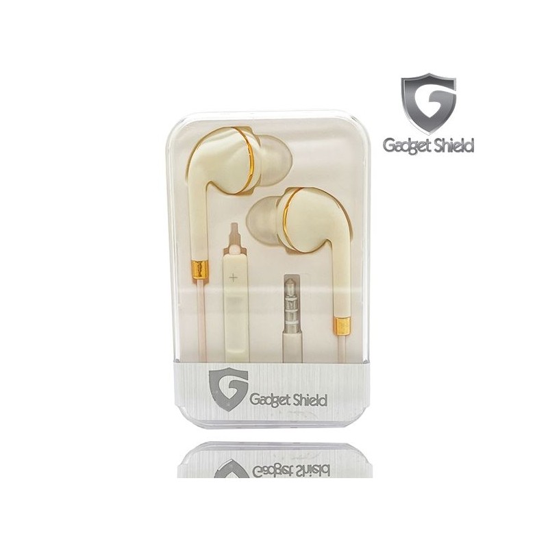 Écouteur Gadget Shield blanc et or avec prise jack (qualité premium)