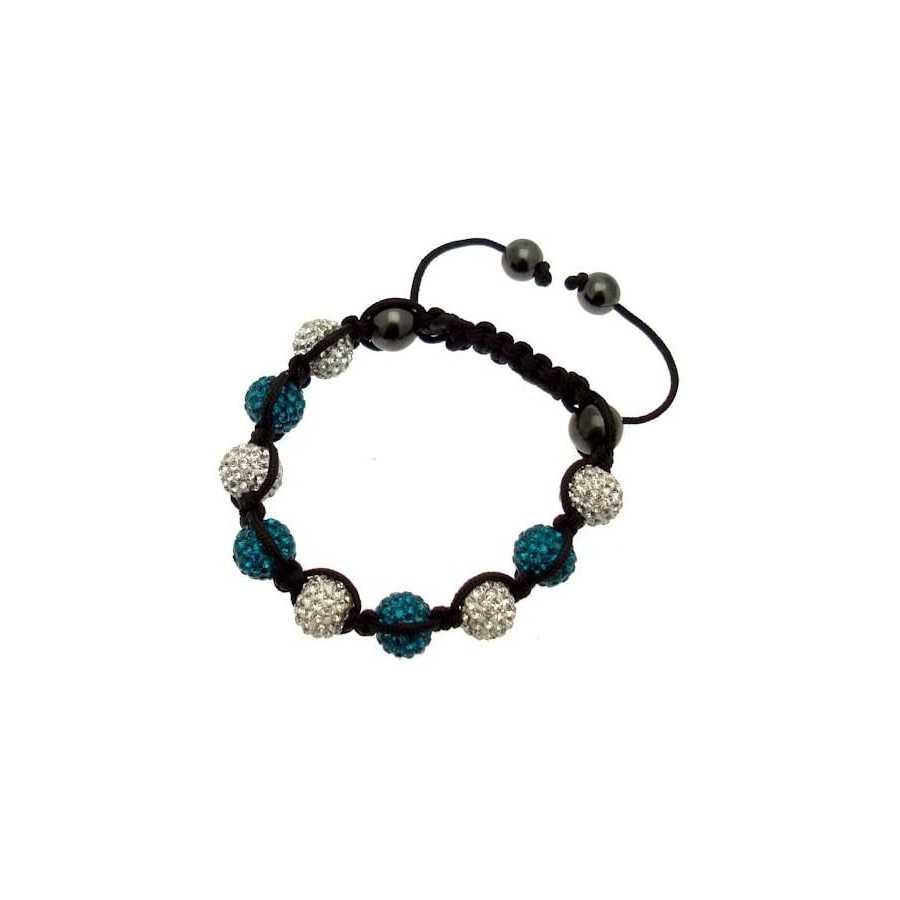 Bracelet Shamballa - Bleu turquoise et blanc