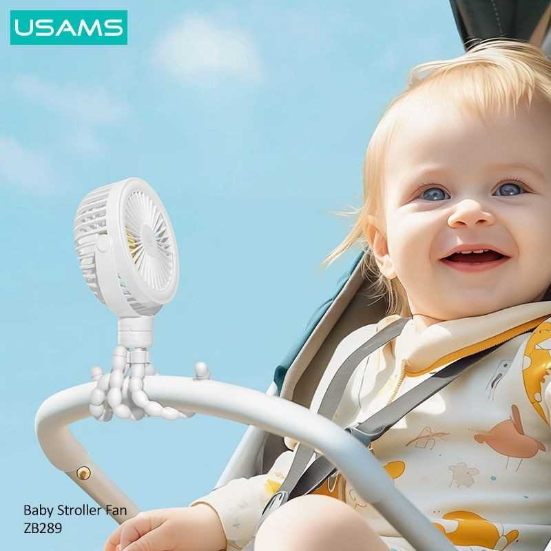 Ventilateur portable Usams ZB289 pour poussette 2000 mAh Blanc