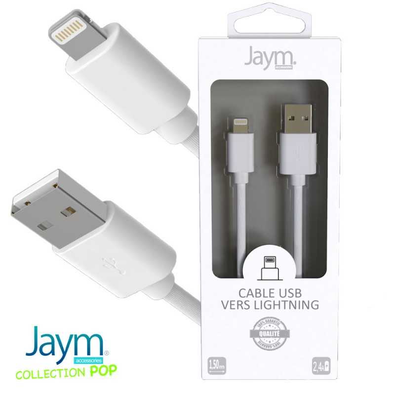 CABLE USB LIGHTNING BLANC 1.50M 2.4A 12W JAYM