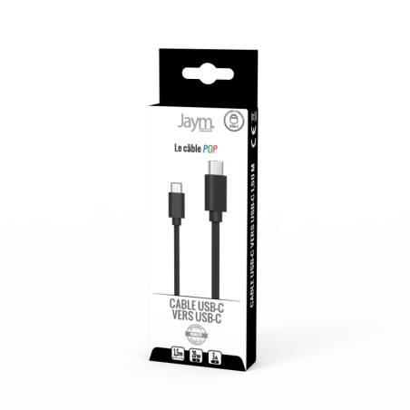 CABLE CHARGE & SYNCHRO USB-C VERS USB-C PD (60W) - LONGUEUR 1.5M - NOIR - JAYM