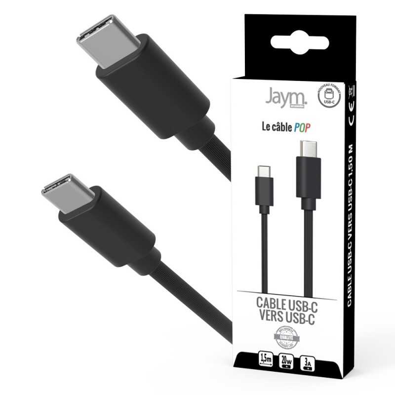 CABLE CHARGE & SYNCHRO USB-C VERS USB-C PD (60W) - LONGUEUR 1.5M - NOIR - JAYM