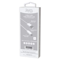 CABLE CHARGE & SYNCHRO USB-A VERS MICRO-USB - 1.5M - BLANC - JAYM