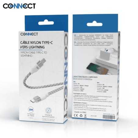 Câble Data USB-C vers Lightning CONNECT MC-CLB7 Nylon Tressé 20W (2m) Blanc