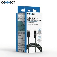 Câble Data USB-C vers Lightning CONNECT MC-CLB7 Nylon Tressé 20W (2m) Blanc
