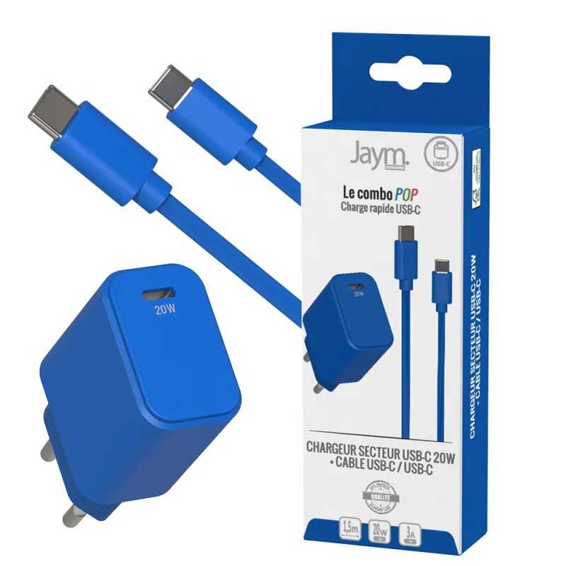 PACK CHARGEUR SECTEUR USB-C PD 20W + CABLE USB-C VERS USB-C 1.5M - JAYM PACK CHARGEUR SECTEUR USB-C PD 20W + CABLE USB-C VERS USB-C 1.5M - JAYM