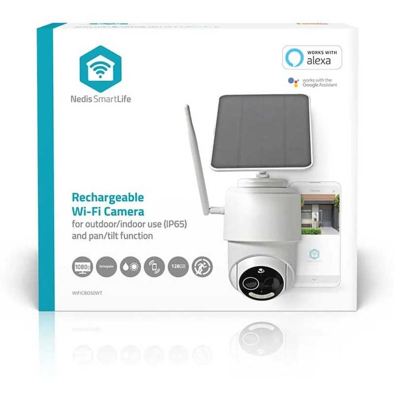 Nedis Caméra de Surveillance Extérieur Intelligente Full HD 1080p avec Panneau Solaire Blanc