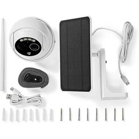 Nedis Caméra de Surveillance Extérieur Intelligente Full HD 1080p avec Panneau Solaire Blanc