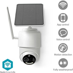Nedis Caméra de Surveillance Extérieur Intelligente Full HD 1080p avec Panneau Solaire Blanc