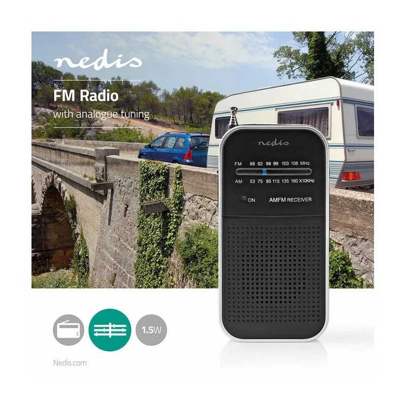 Radio FM De Poche Nedis RD FM Aluminium / Noir