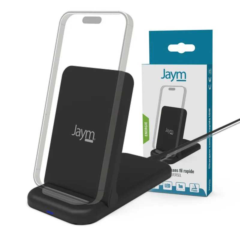 CHARGEUR INTELLIGENT PAD A INDUCTION RAPIDE QI 15W - STAND PLIABLE - NOIR - JAYM®**