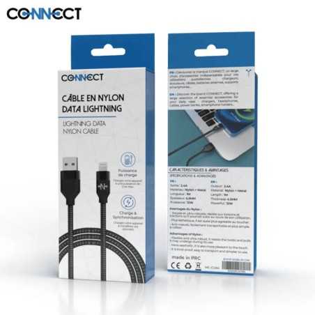 Câble Data USB vers Lightning CONNECT MC-CLN4 Nylon Tressé 12W (1m) Noir