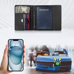 Traceur GPS MILI MiBook Travel Wallet Étui Passeport avec MiTag Intégrée iOS Noir