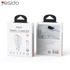 Chargeur Secteur Multi Yesido 12W YC104 2x USB-A avec Câble USB-A vers USB-C Blanc