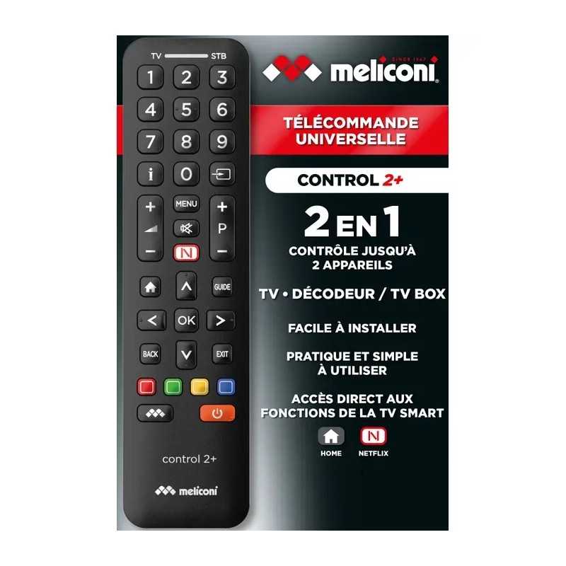 Télécommande Meliconi Control 2+ infrarouge sans fil pour téléviseur et décodeur TV.