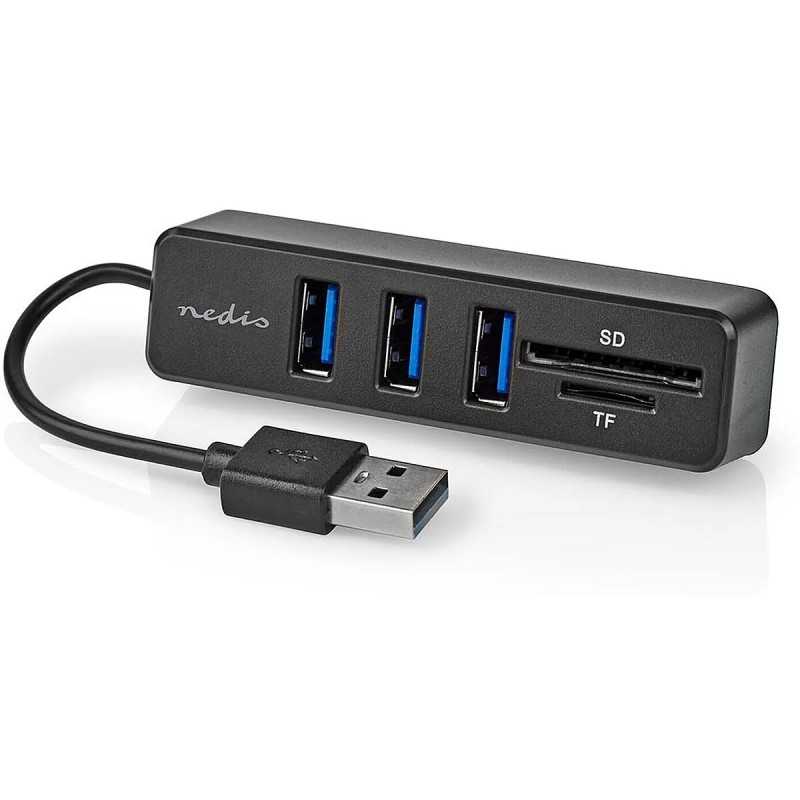 Nedis USB 2.0 Hub 3 Ports USB-A + Lecteur carte (micro)SD