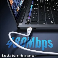 Câble USB-C vers Lightning USAMS U63, 1,2 m, charge rapide PD 20 W, blanc