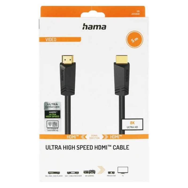 Câble HDMI haute vitesse 4K Mâle / Mâle Ethernet 5m Hama
