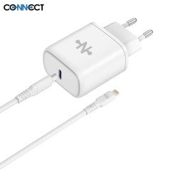 Chargeur Secteur USB-C CONNECT Charge Rapide 25W MC-CNC25W2 avec Câble Data USB-C vers Lightning MC-CLN12 (1m)