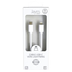 CABLE CHARGE & SYNCHRO USB-C VERS LIGHTNING PD (27W) - LONGUEUR 1.5M - BLANC - JAYM®