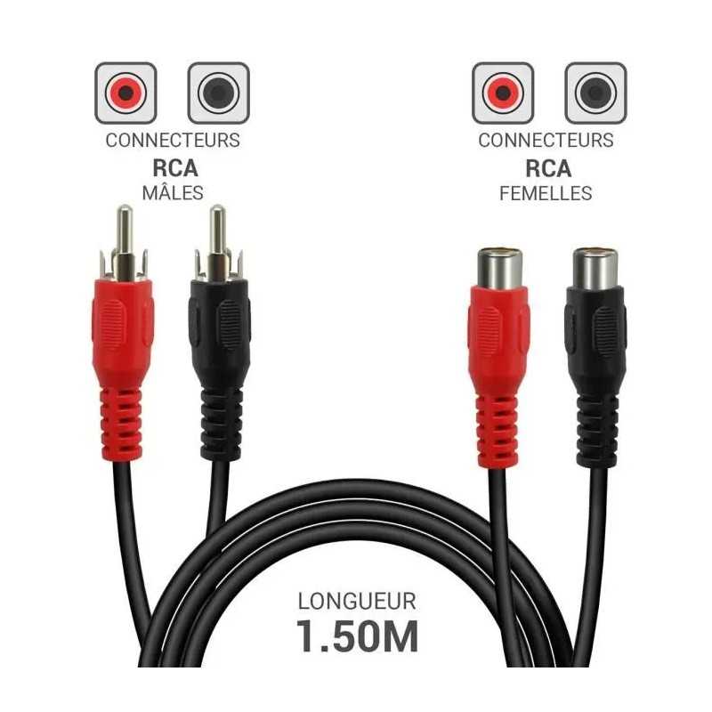 Rallonge Audio 2 RCA Mâles / 2 RCA Femelles – 1,20 Mètre