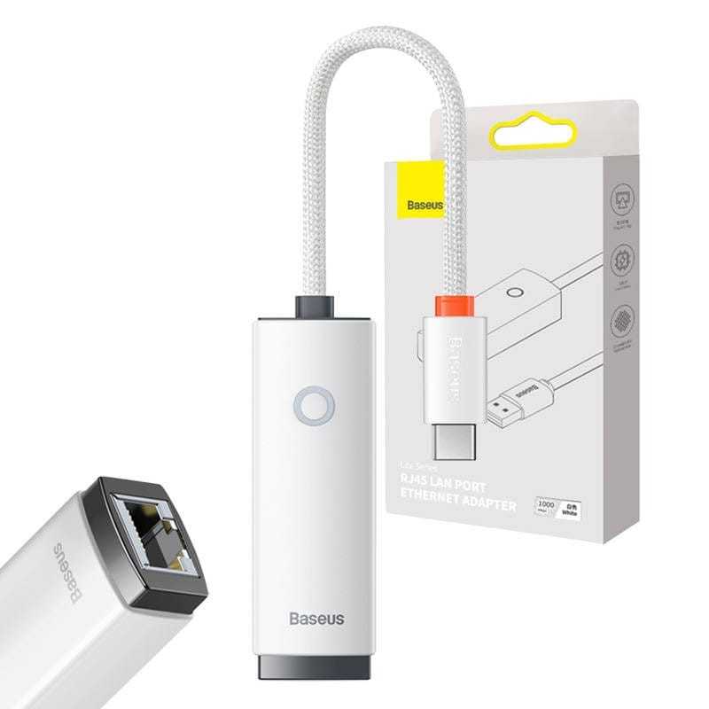 Adaptateur réseau Baseus Lite Series USB-C vers RJ45 Blanc Adaptateur réseau Baseus Lite Series USB-C vers RJ45 Blanc