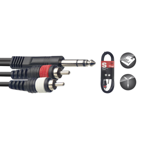 Câble Stagg SYC2/PS2CM E, 1 prise jack stéréo/2 prises RCA, 2 m