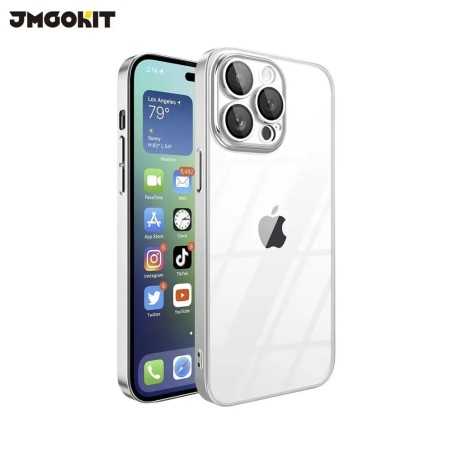 Coque de Protection Crystal Glass JMGOKIT pour Apple iPhone 15 Pro Max Argent