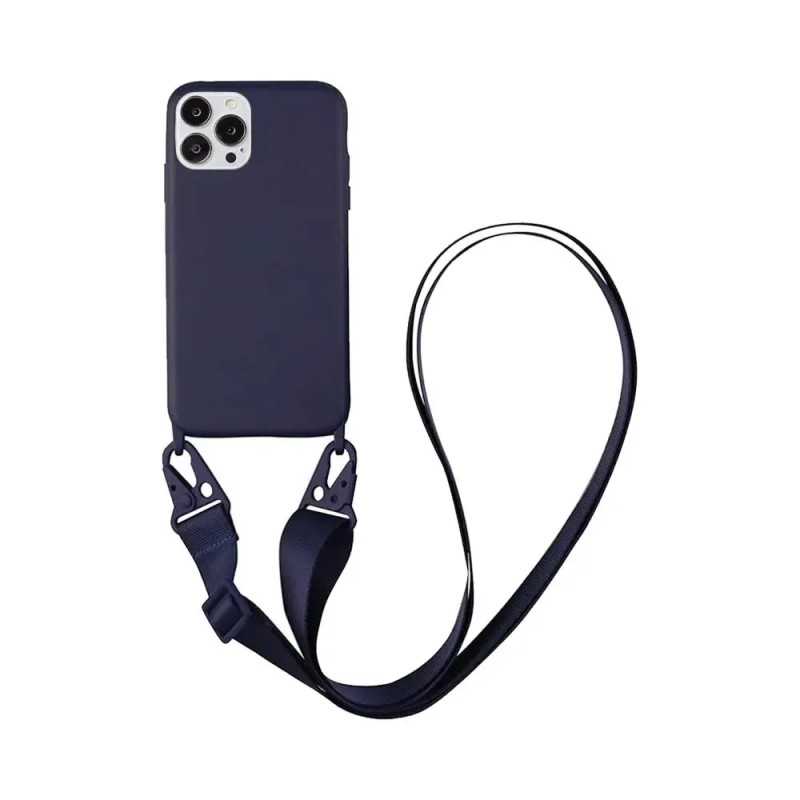 Coque Silicone avec Bandoulière Apple iPhone 14 Pro Max (5) Bleu Marine