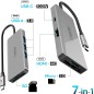 Akashi Hub USB-C 3x USB 1x HDMI 1x USB-C 1x 1 Entrée micro-SD / SD Compact Gris
