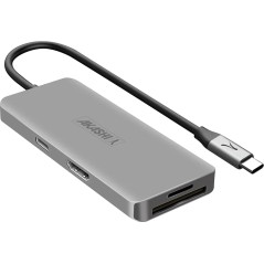 Akashi Hub USB-C 3x USB 1x HDMI 1x USB-C 1x 1 Entrée micro-SD / SD Compact Gris