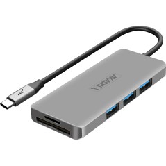 Akashi Hub USB-C 3x USB 1x HDMI 1x USB-C 1x 1 Entrée micro-SD / SD Compact Gris