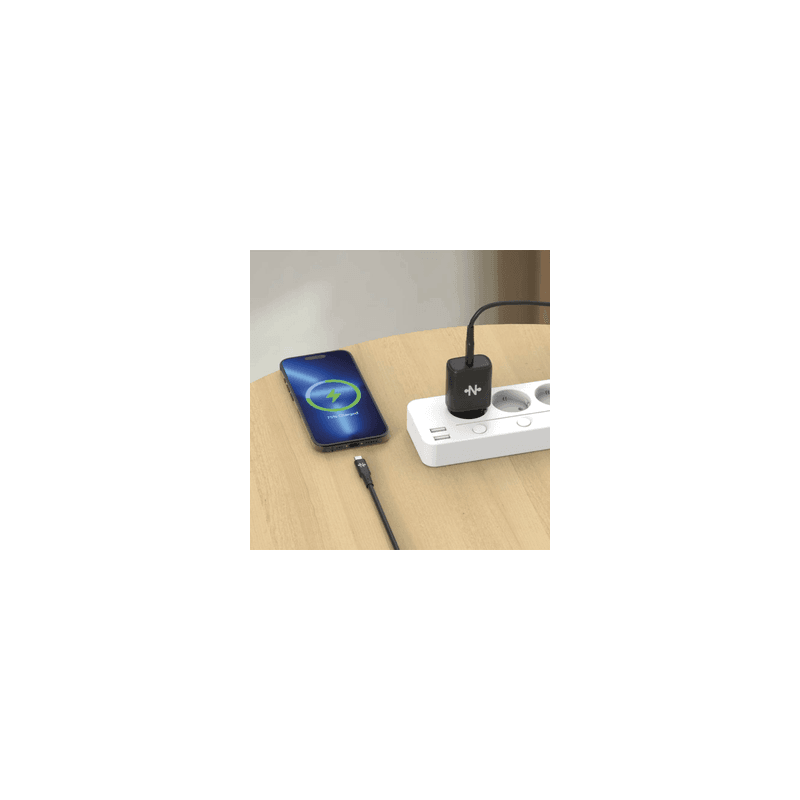Chargeur Secteur USB-C CONNECT Charge Rapide 25W MC-CNC25W2 avec Câble Data USB-C vers USB-C MC-CCN12 (1m) Noir