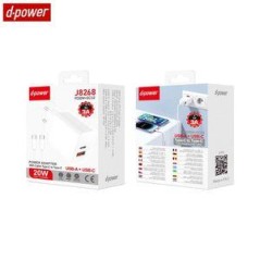 Chargeur Secteur Multi d-power avec Câble USB-C vers USB-C J8268 20W Blanc
