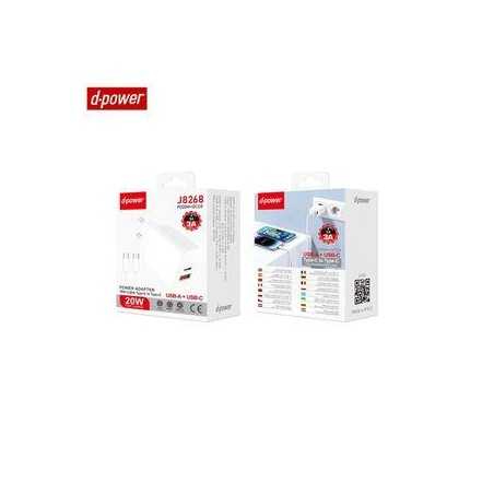 Chargeur Secteur Multi d-power avec Câble USB-C vers USB-C J8268 20W Blanc