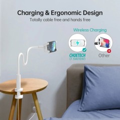Support de téléphone de bureau Choetech avec clip et chargeur sans fil Qi 15W blanc (T584-F)