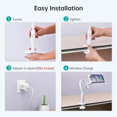 Support de téléphone de bureau Choetech avec clip et chargeur sans fil Qi 15W blanc (T584-F)