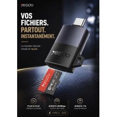 Lecteur de Carte Yesido GS37 OTG USB-C Noir