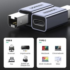 Adaptateur USB, UGREEN US382 (20120) USB-B vers Type-C Gris