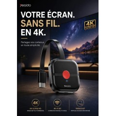Récepteur d'Affichage Wifi 5G Yesido TV10 4K Dongle HDMI sans Fil Miracast pour Projecteur et TVHD Noir