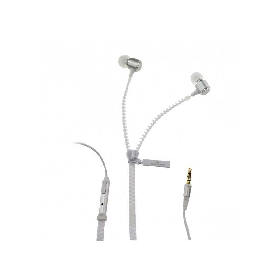 Ecouteurs intra avec micro BZIP câble fermeture éclair - Blanc