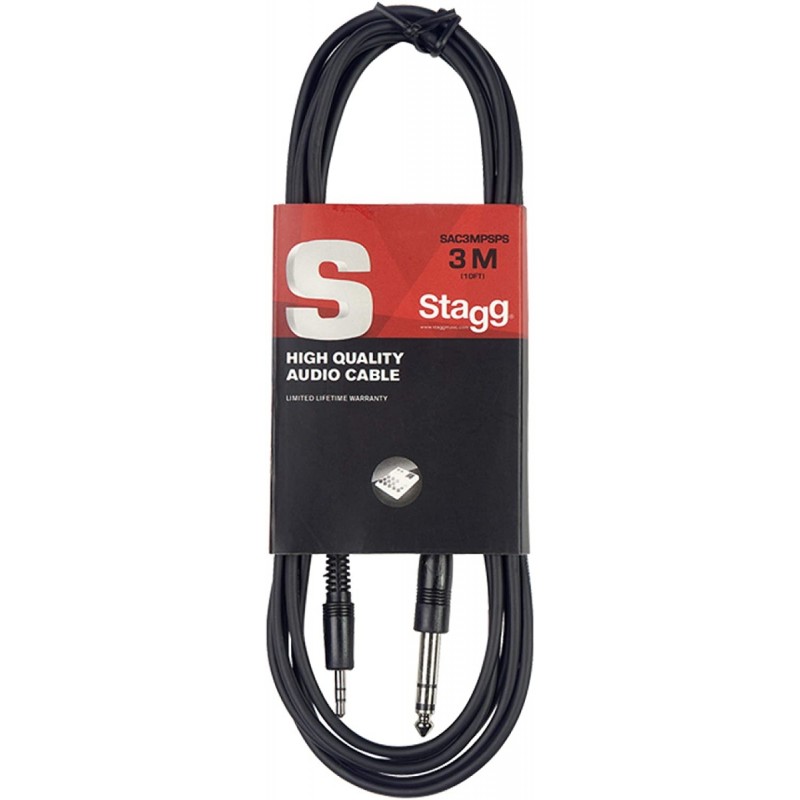 Stagg SAC3MPSPS Câble Jack 6.35 Stereo vers Jack 3.5 Stereo - 3m